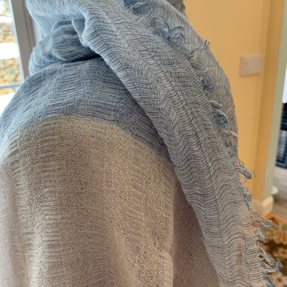 Light Blue Cream Sparkle Wrap Scarf 50” x 62”